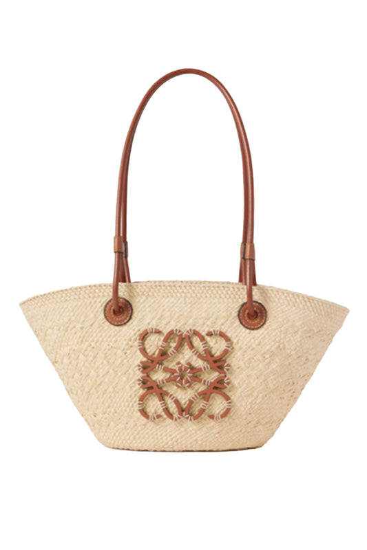 + Paula's Ibiza Small Leather-trimmed Woven Raffia Tote