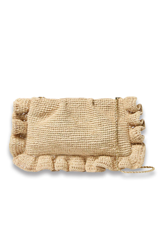 Mavis Natural Raffia Ruffle Clutch