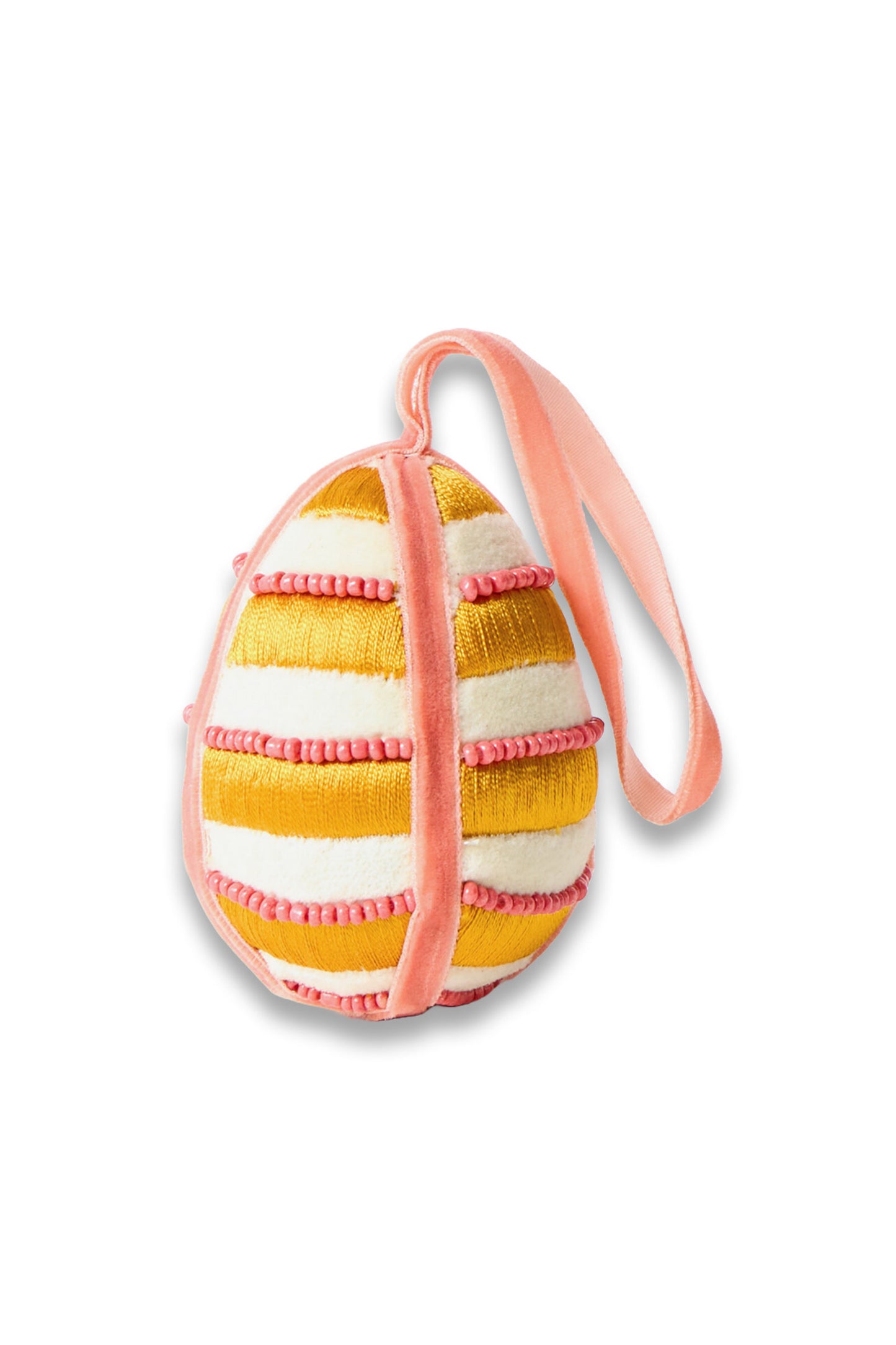 Striped Yellow Embroidered Easter Egg Decoration