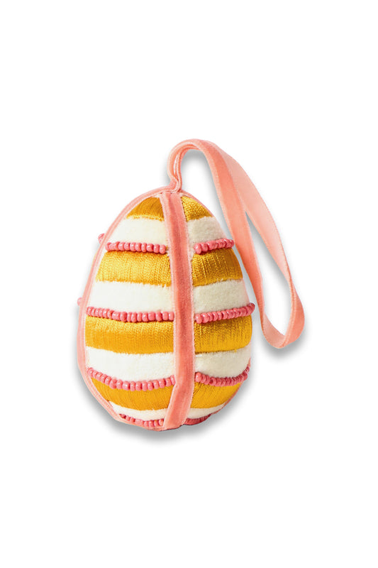 Striped Yellow Embroidered Easter Egg Decoration