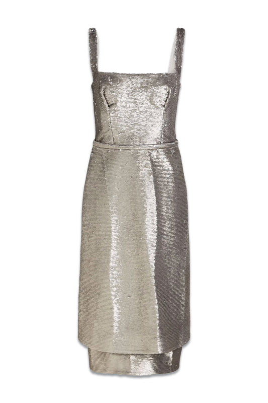 Layered Sequined Mesh Midi Dress
