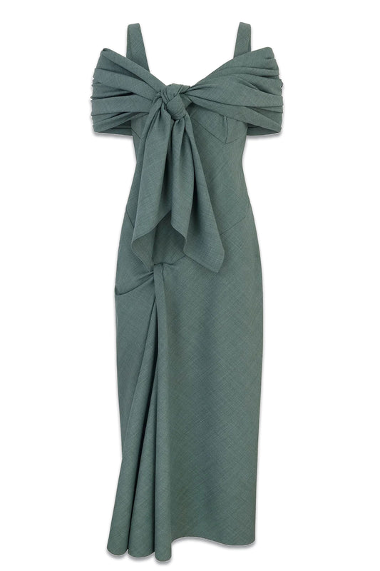 Barlowa Scarf Tie Dress In Khaki Summer Wool