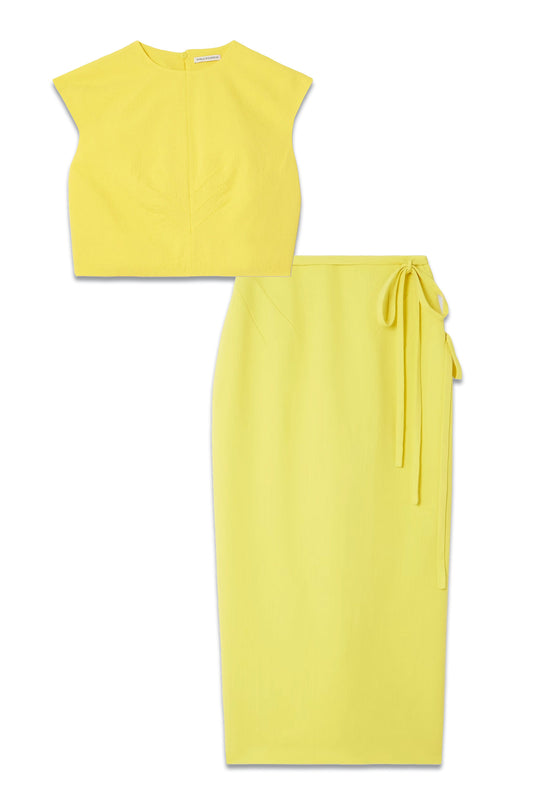 Cropped Cloqué Top And Tie-Detailed Crepe Midi Skirt