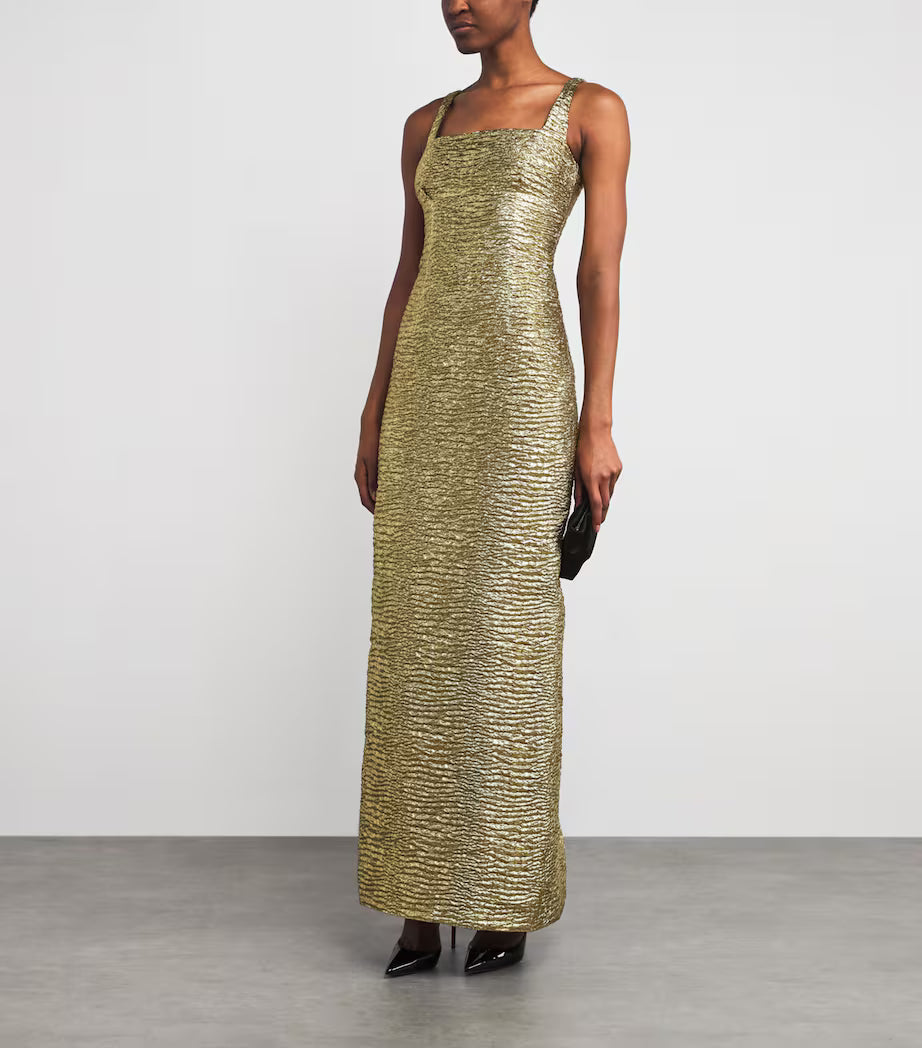 Gold Metallic Seersucker Micheline Gown