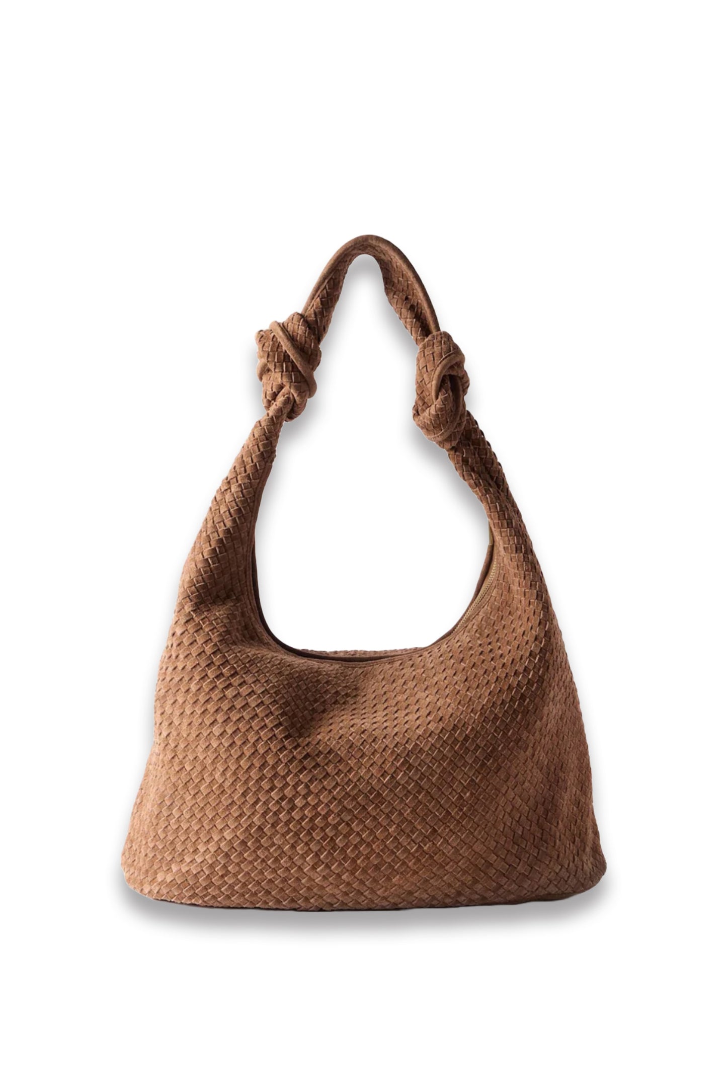 Tan Woven Suede Knot Detail Bag