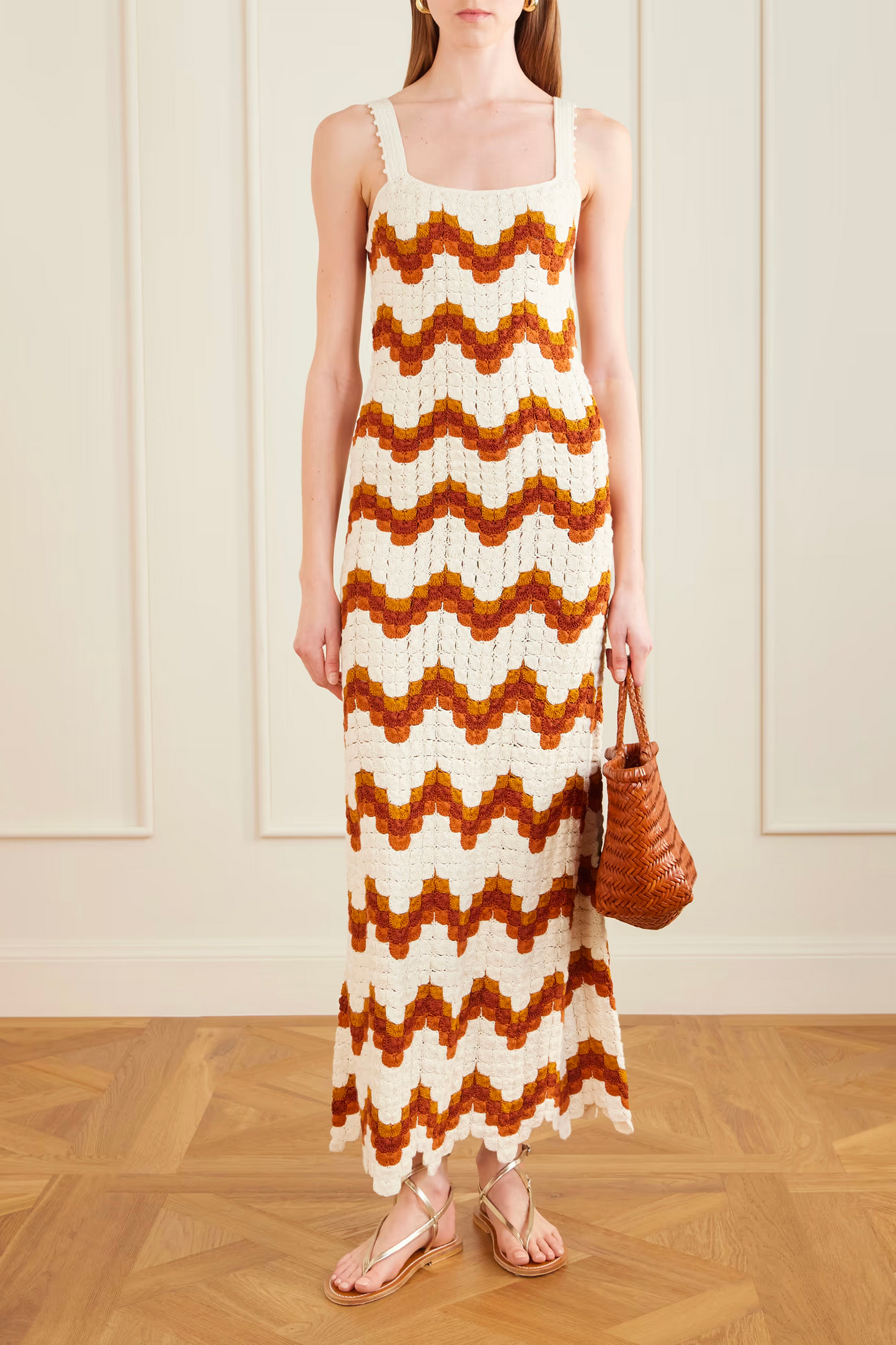 Marea Striped Crocheted Cotton Maxi Dress