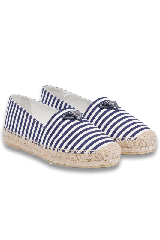 Navy Logo-plaque Striped Canvas Espadrilles