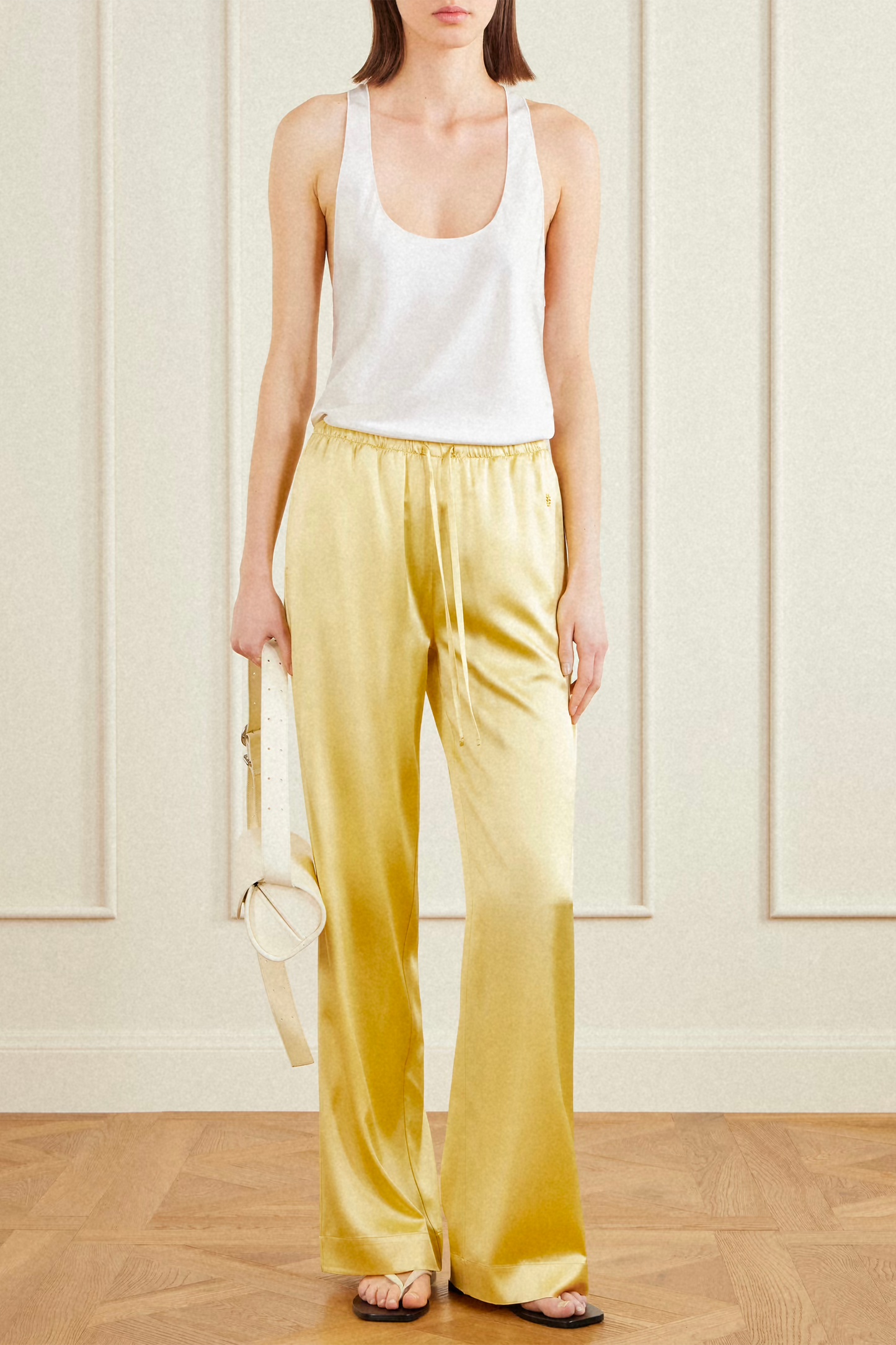 Brody Yellow Silk-blend Satin Wide-leg Pants