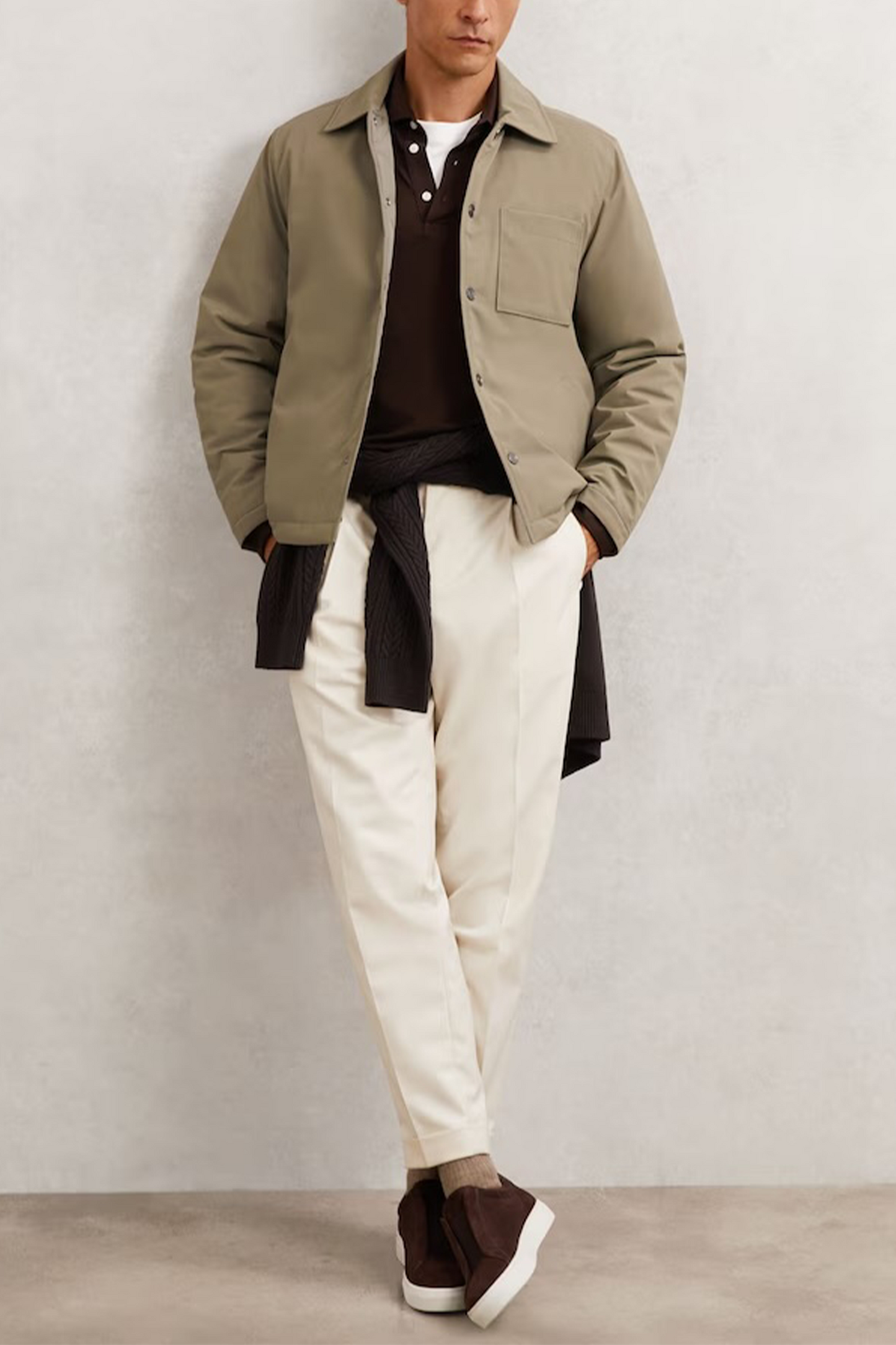 Parker Lightly-Padded Patch-Pocket Overshirt in Olive Green