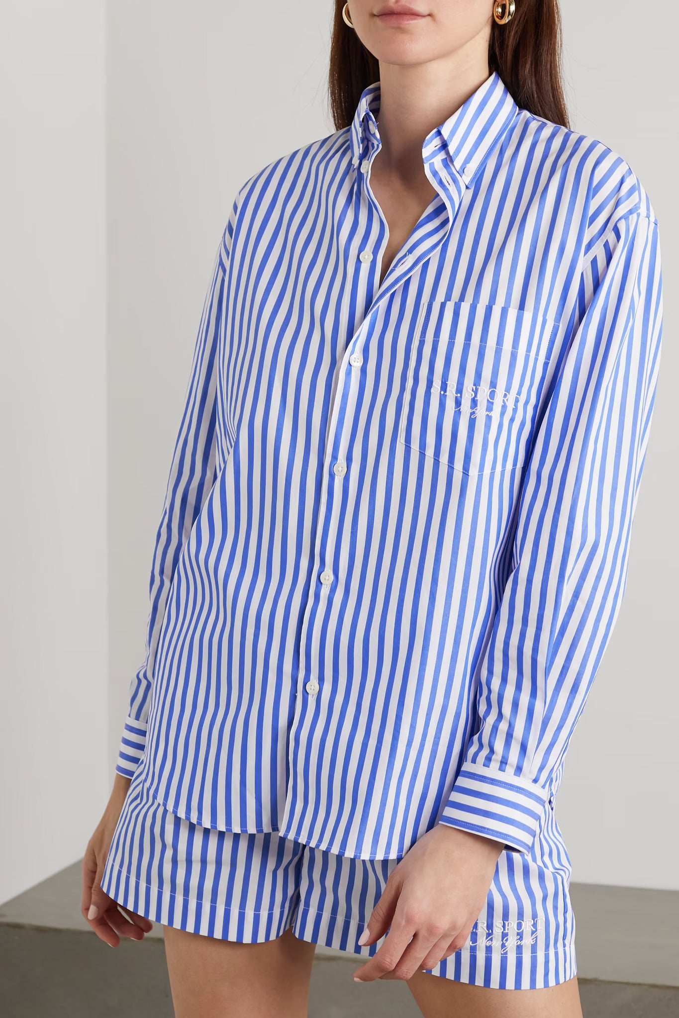 Carrie Embroidered Striped Cotton-Poplin Shirt