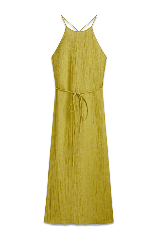 Waffle-texture Linen-blend Halter Dress