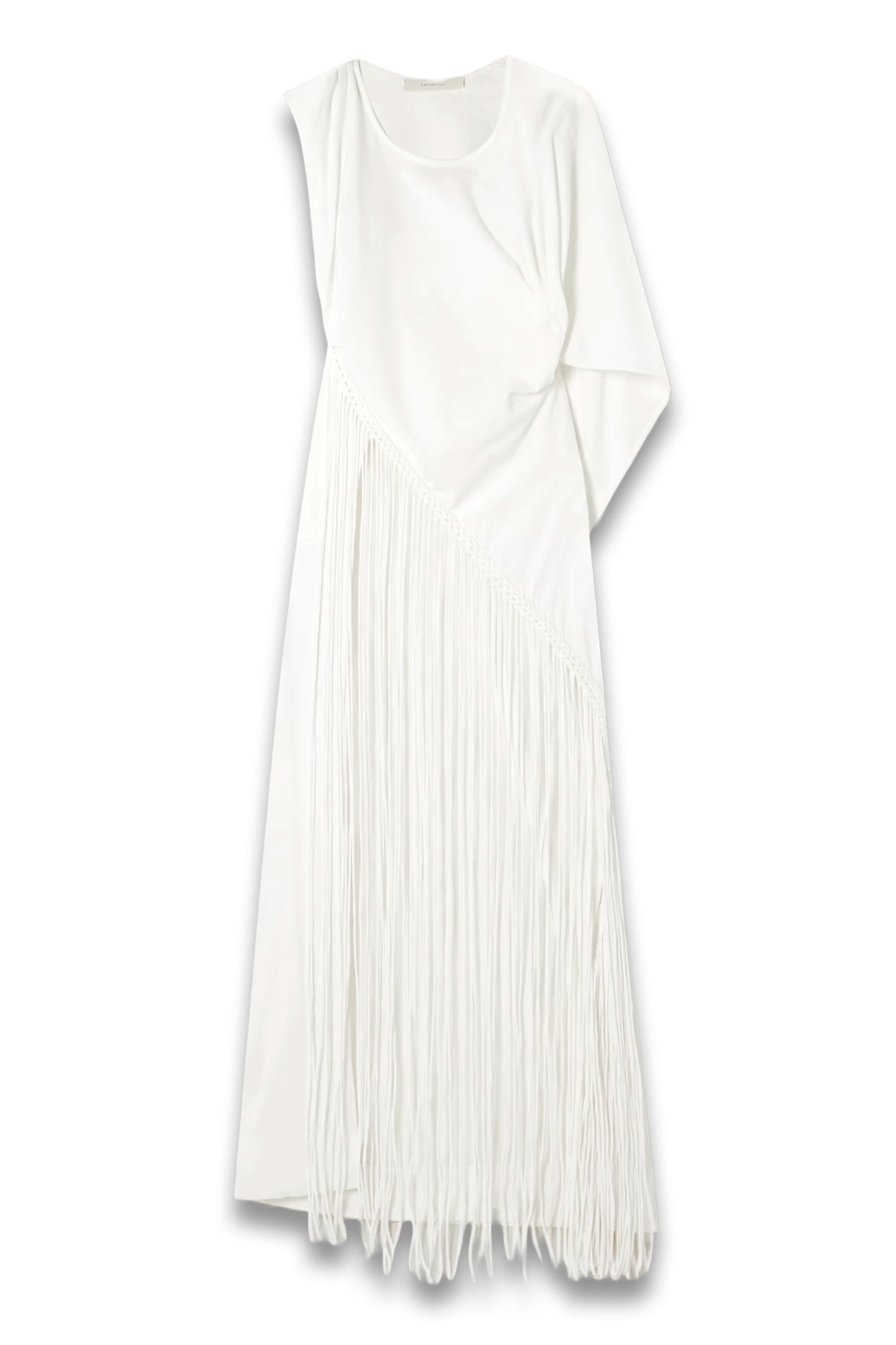 Maceio Asymmetric Braided Fringed Cotton-jersey Dress