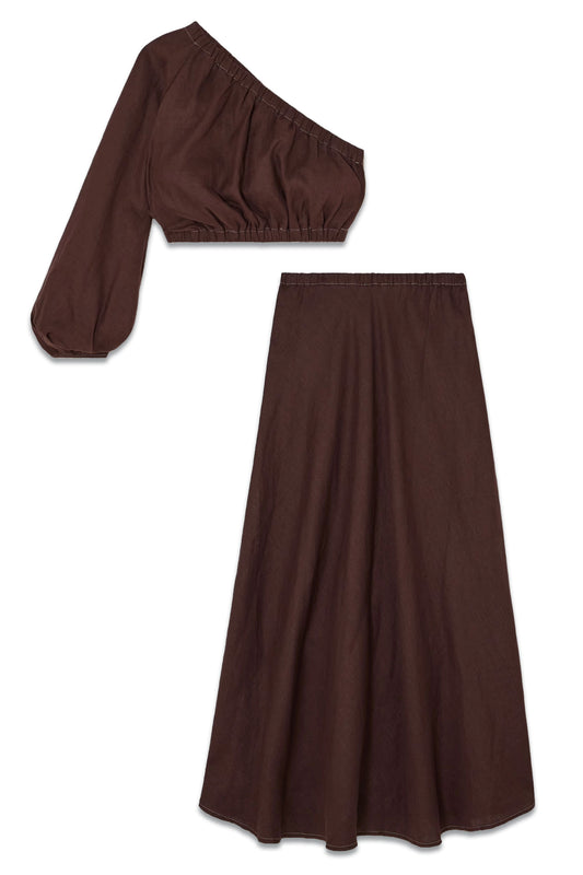+ NET SUSTAIN One-shoulder Linen Top & Maxi Skirt