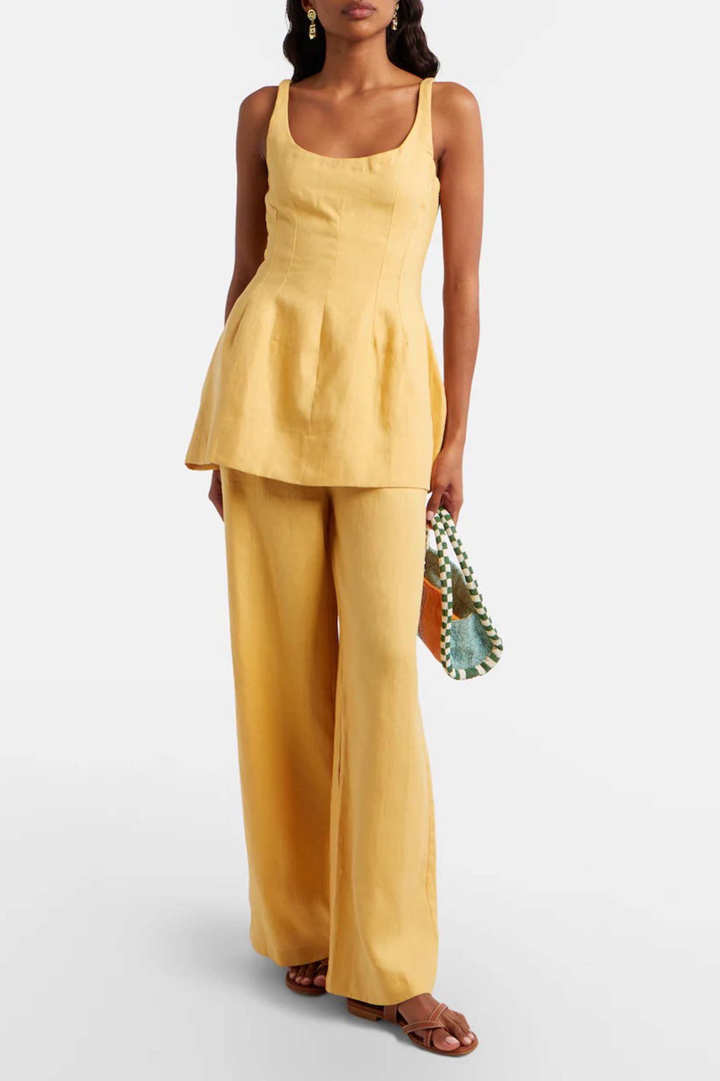 Syna Peplum Linen Top and Linen Wide-leg Pants