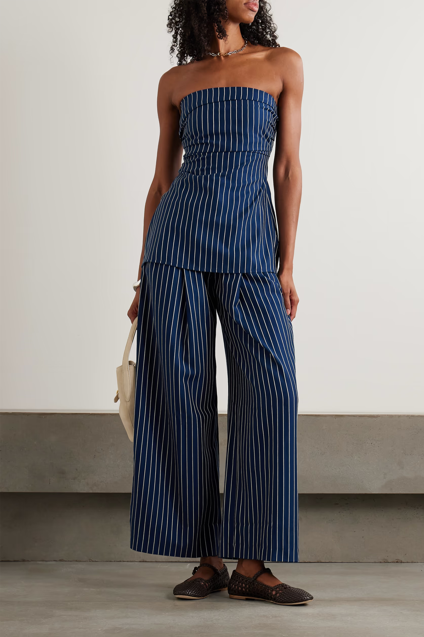 Britta Striped Gathered Cotton-Twill Top