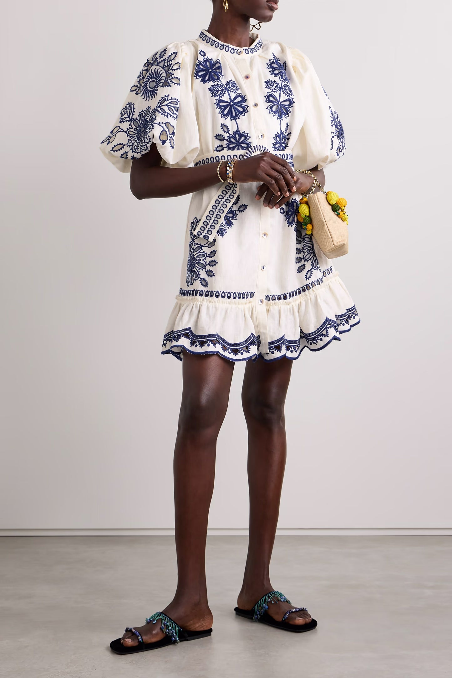 Richelieu Broderie Anglaise Linen Mini Dress