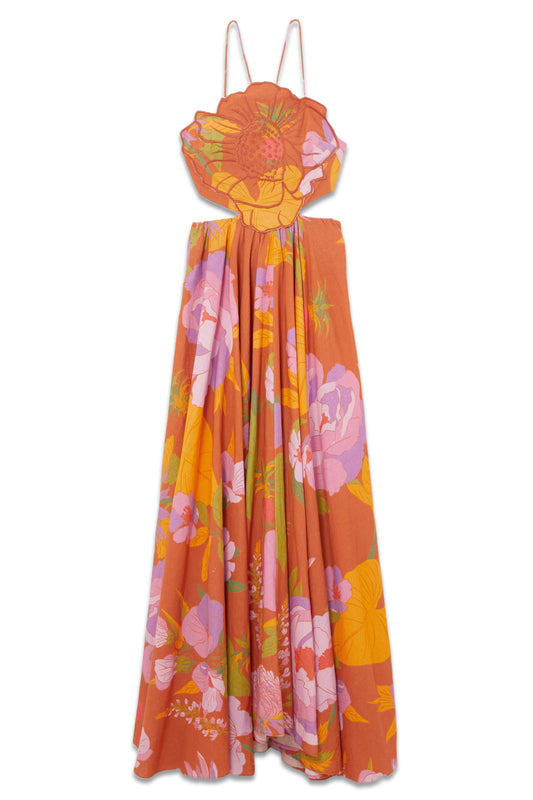 Cutout Embroidered Floral-print Linen-blend Maxi Dress