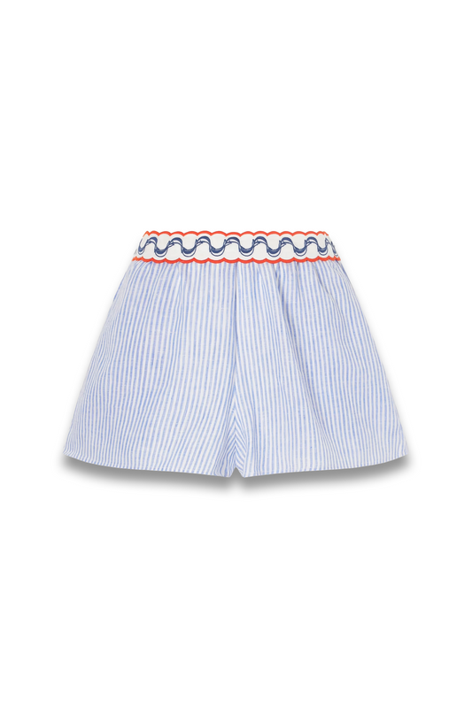 Embroidered Striped Linen Shorts