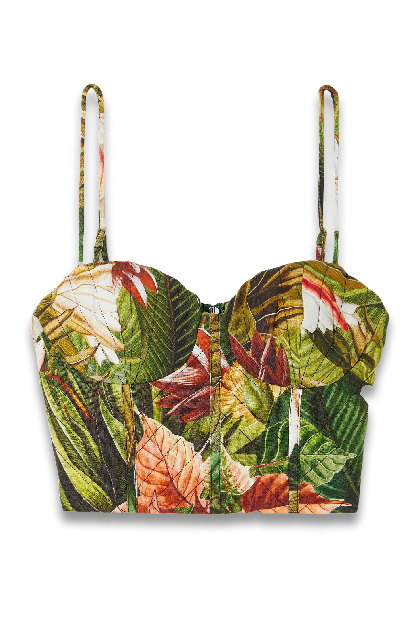 Botanical Forest Cropped Floral-Print Linen-Blend Top