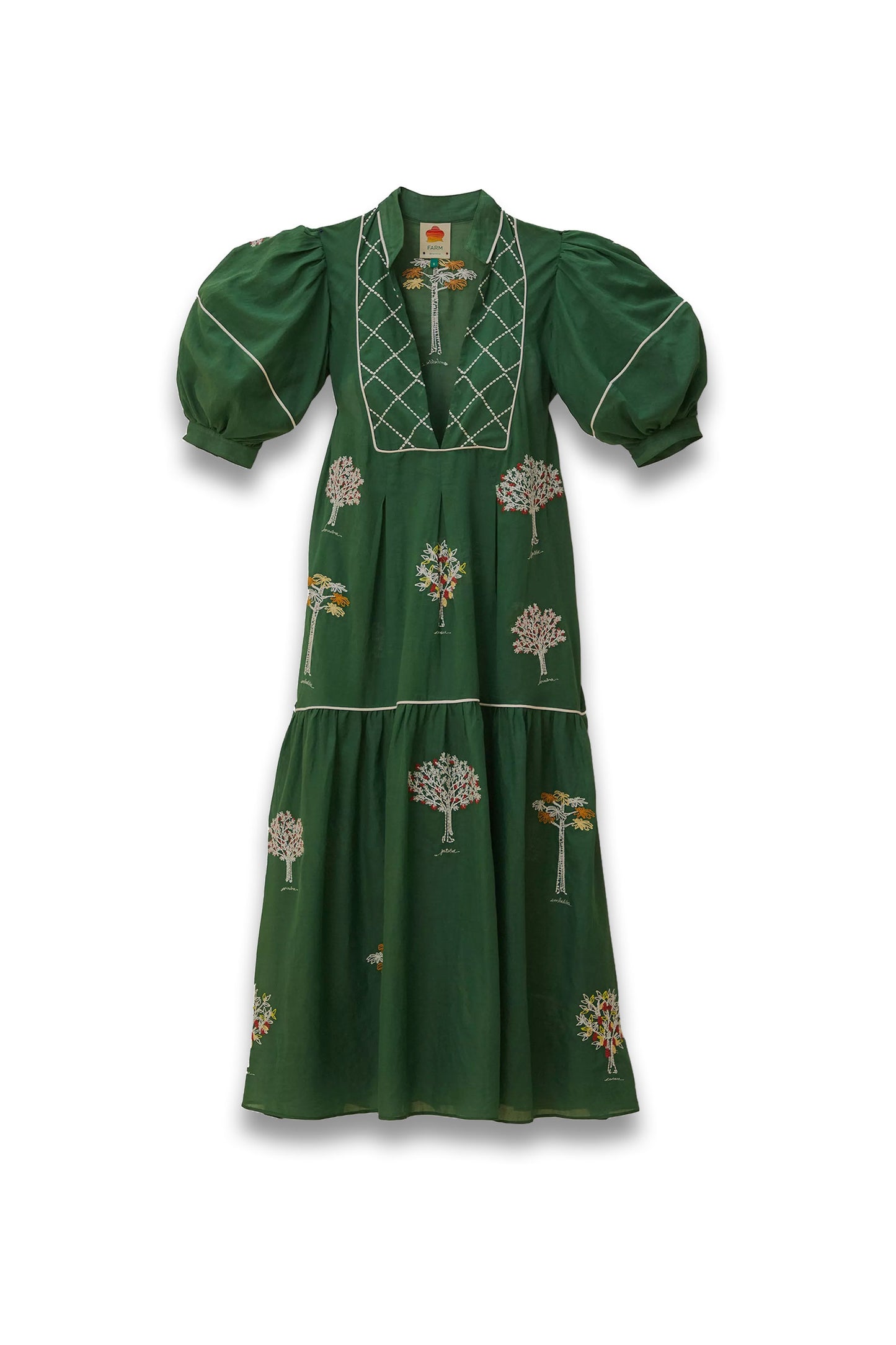 Green Embroidered Trees Midi Dress