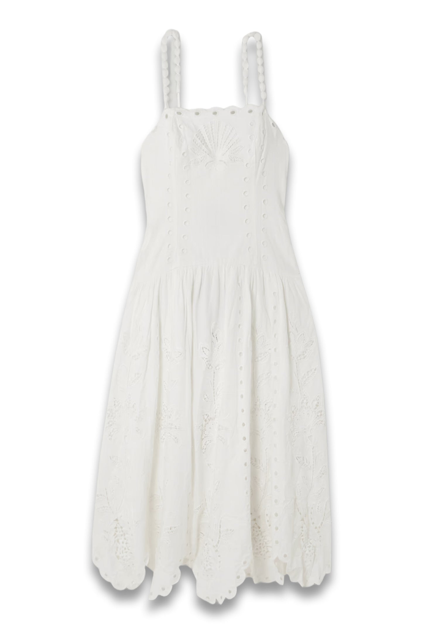 Richelieu Scalloped Gathered Broderie Anglaise Linen-Blend Midi Dress