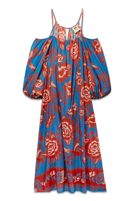 Lace Garden Oversized Cold-Shoulder Printed Cotton-Blend Maxi Dress