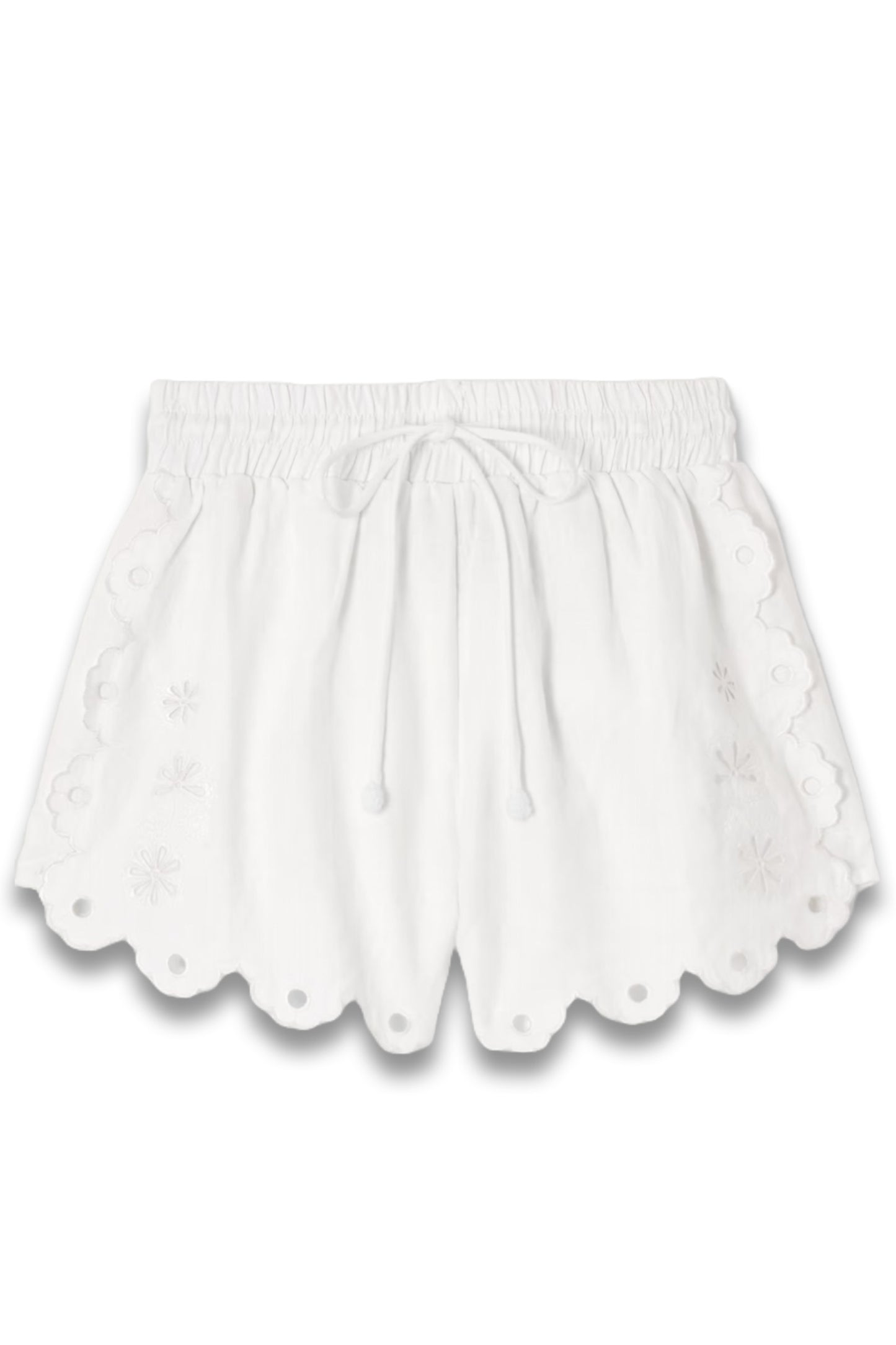 Flowers Richelieu Scalloped Broderie Anglaise Linen Shorts