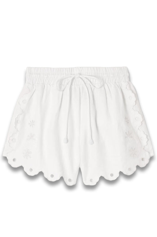 Flowers Richelieu Scalloped Broderie Anglaise Linen Shorts