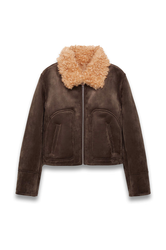 Jacket with suede-effect shearling collar