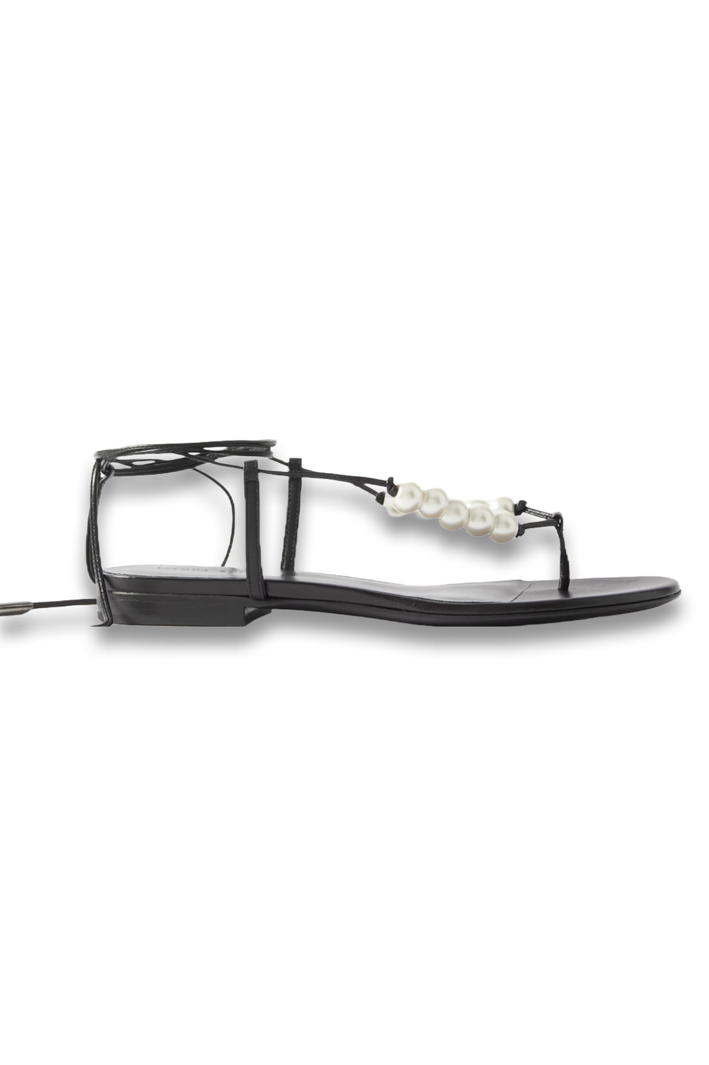 Faux Pearl Embellished Leather Sandals