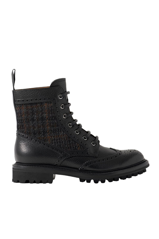 Jacquard-Paneled Leather Ankle Boots