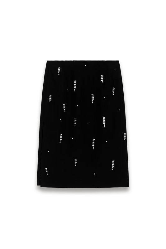 Crystal Fringe Midi Skirt in Black