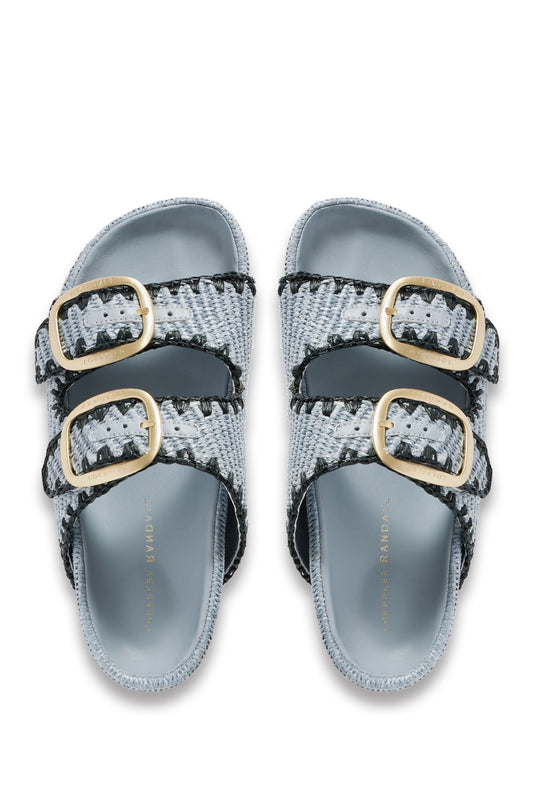Theo Embroidered Raffia Platform Slides