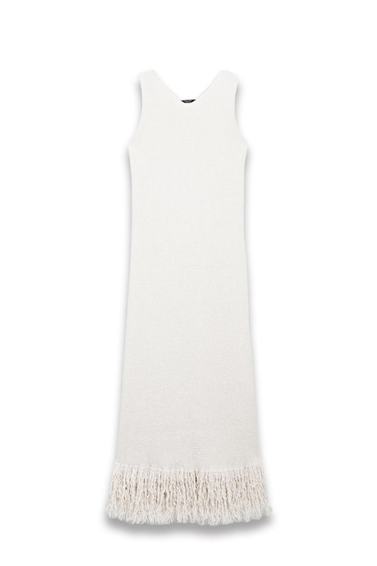 Knit Dress with Fringed Hem