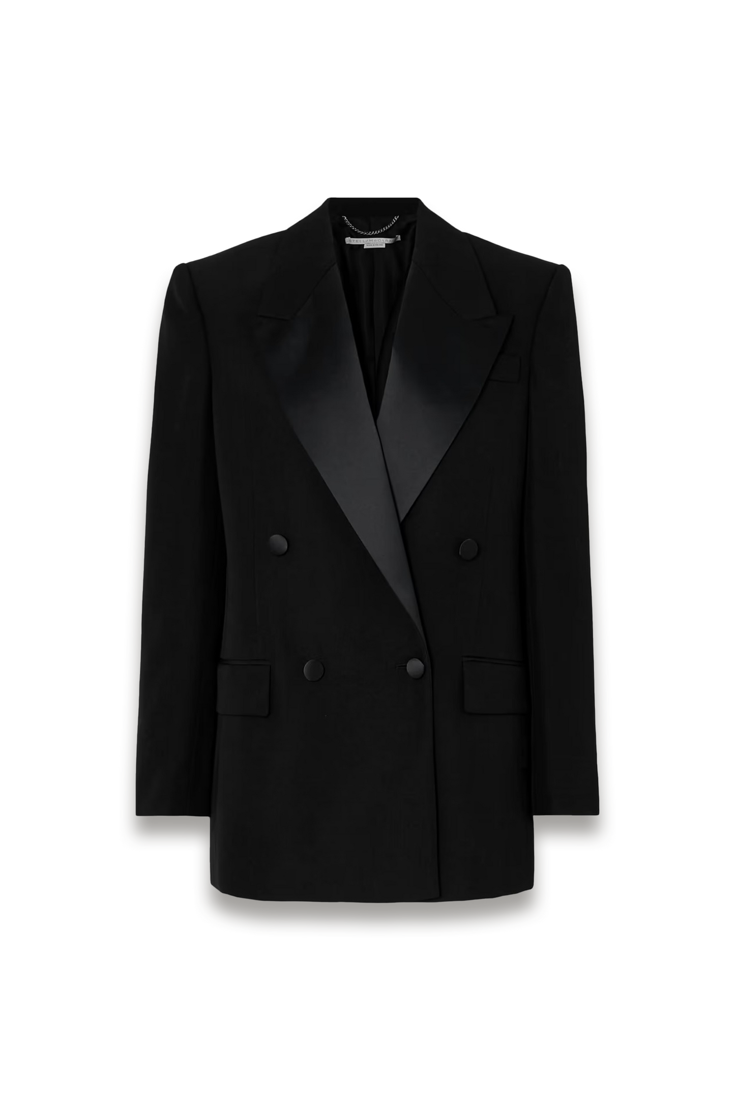 Double-breasted Satin-trimmed Grain de Poudre Wool Blazer