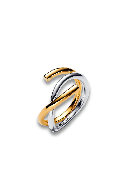 Organically Shaped Two-tone Double Ring Sterling Silver, 14k Gold Plating