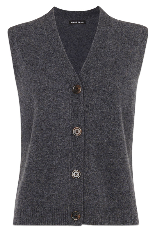 Dark Grey Wool Button Through Tank