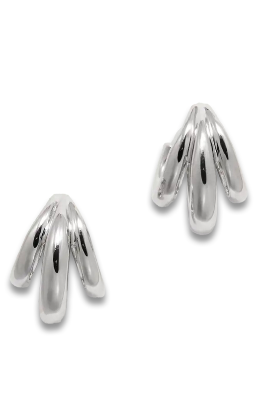 Micro Triple Lilly Silver Hoop Earrings
