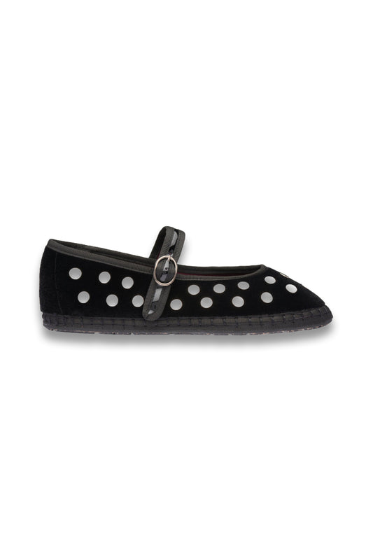 Mae Velvet Ballerina in Silver Black