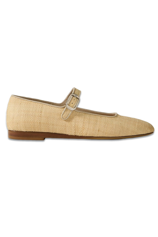 Grosgrain-trimmed Raffia Mary Jane Ballet Flats