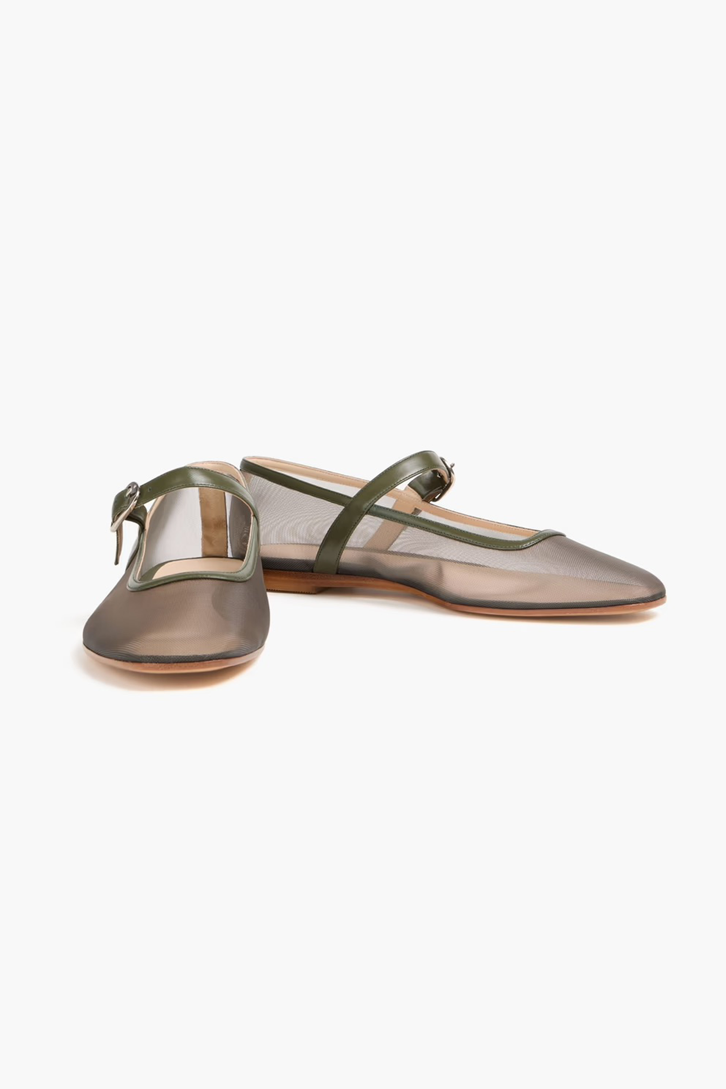 Leather-trimmed Mesh Mary Jane Flats