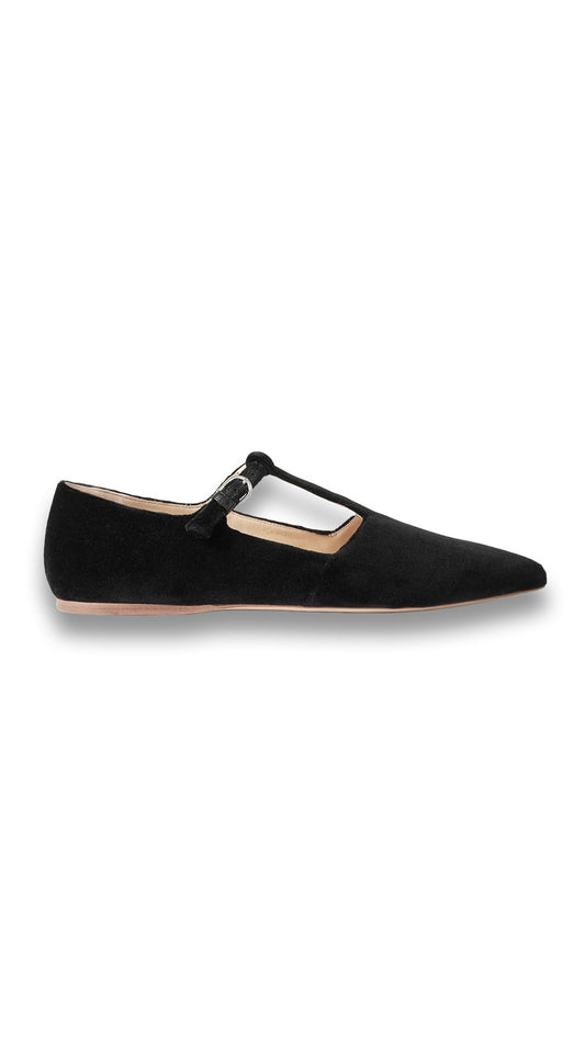 + NET SUSTAIN Lola Ballerina Organic Cotton-velvet Mary Jane Point-toe Flats