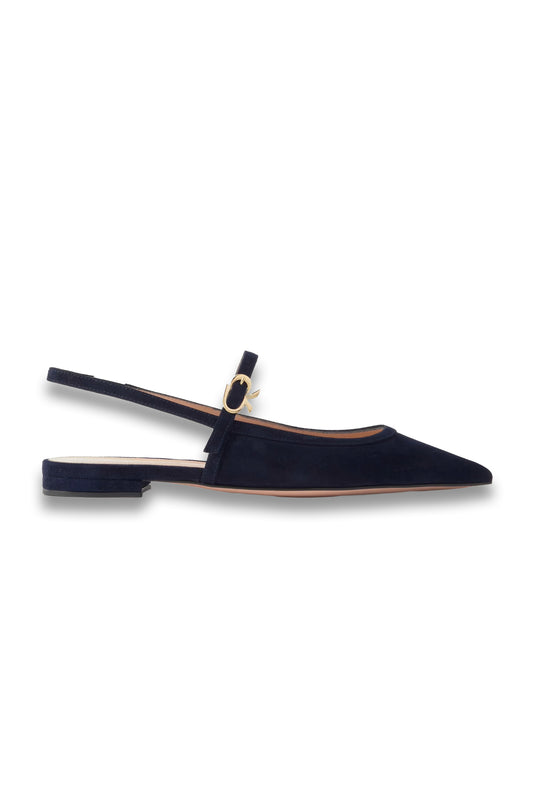 Buckled Suede Slingback Flats
