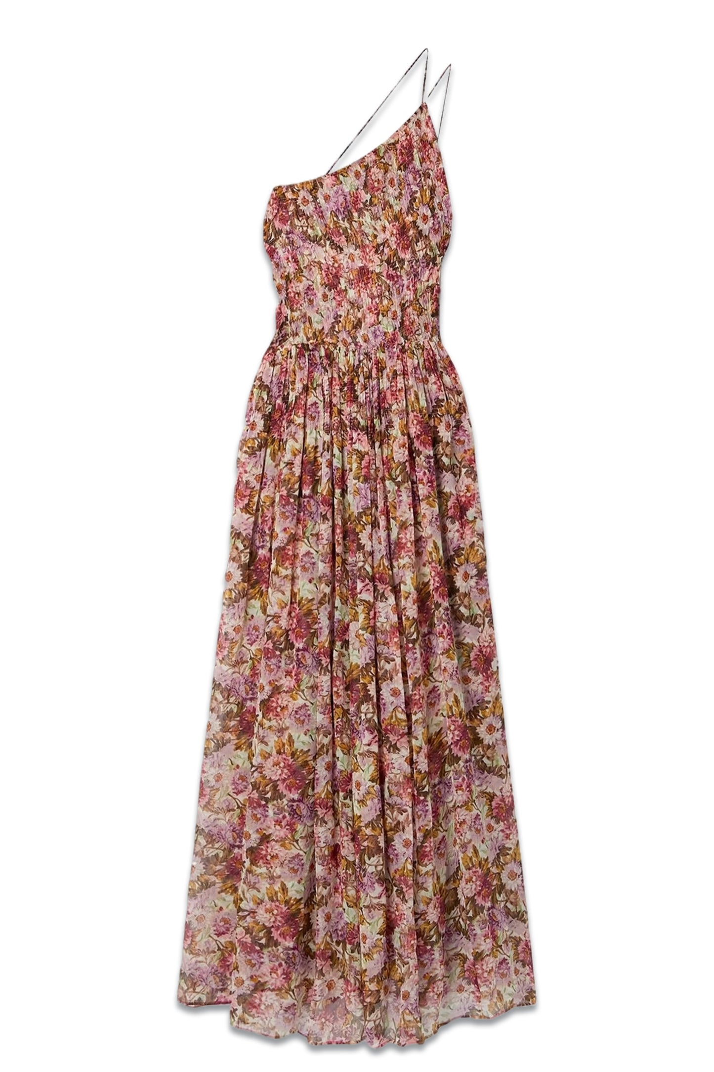 Felicity One-shoulder Shirred Floral-print Silk-gauze Maxi Dress