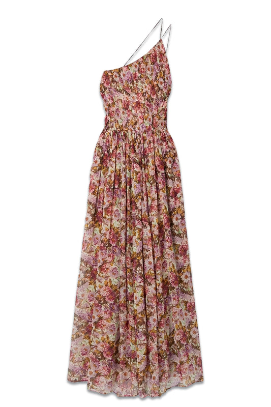 Felicity One-shoulder Shirred Floral-print Silk-gauze Maxi Dress