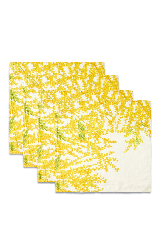 Set of Four Mimosa Flower-print Linen Napkins