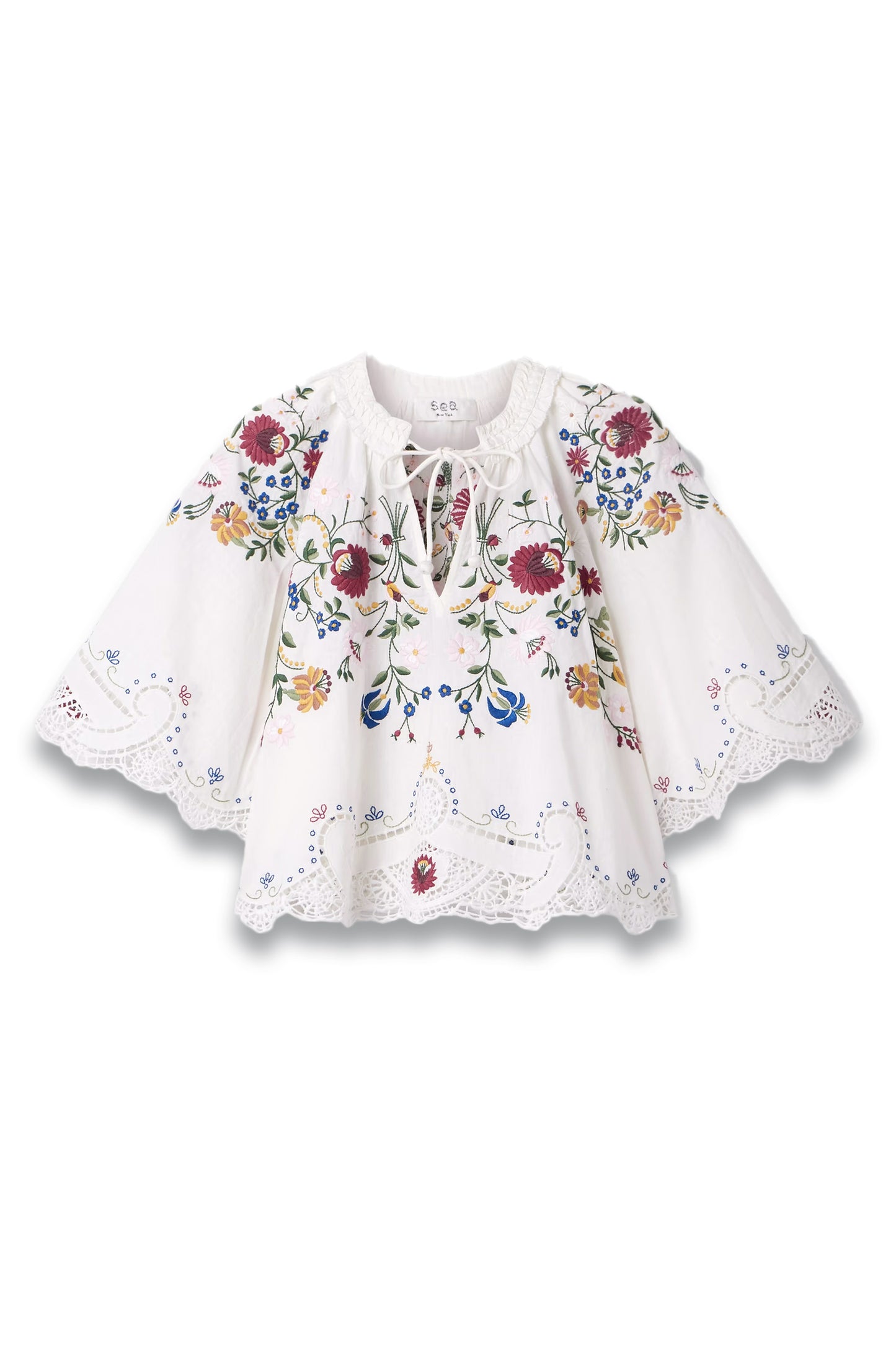 Celia Tie-Neck Ruffled Broderie Anglaise Cotton And Linen-Blend Blouse