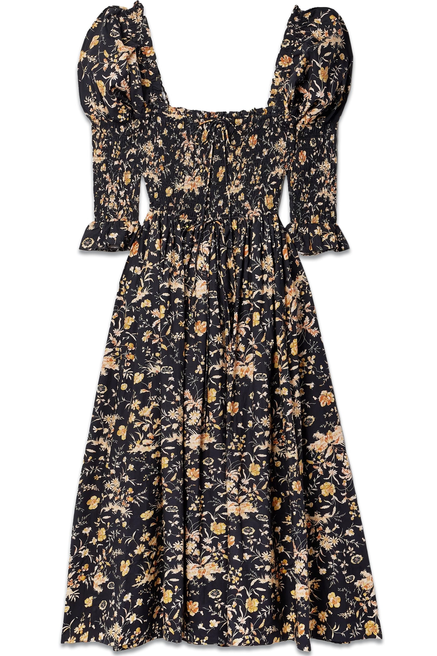 + NET SUSTAIN Bijou Shirred Floral-print Organic Cotton-poplin Maxi Dress
