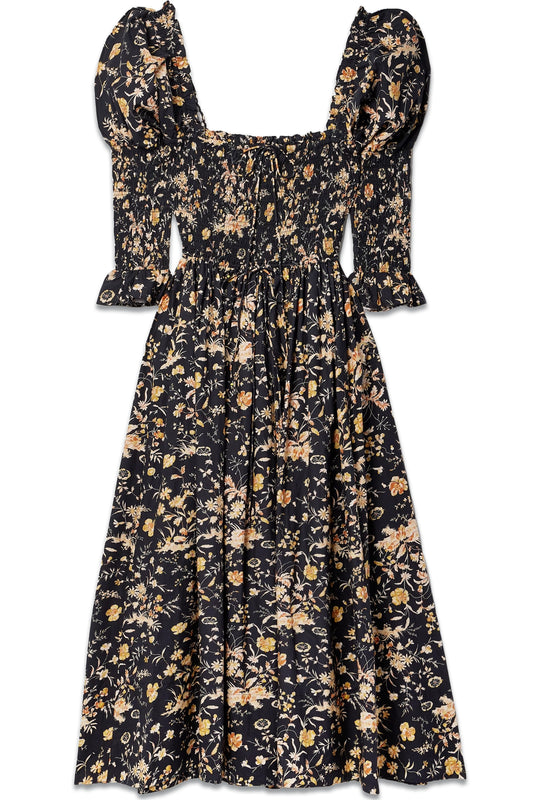+ NET SUSTAIN Bijou Shirred Floral-print Organic Cotton-poplin Maxi Dress