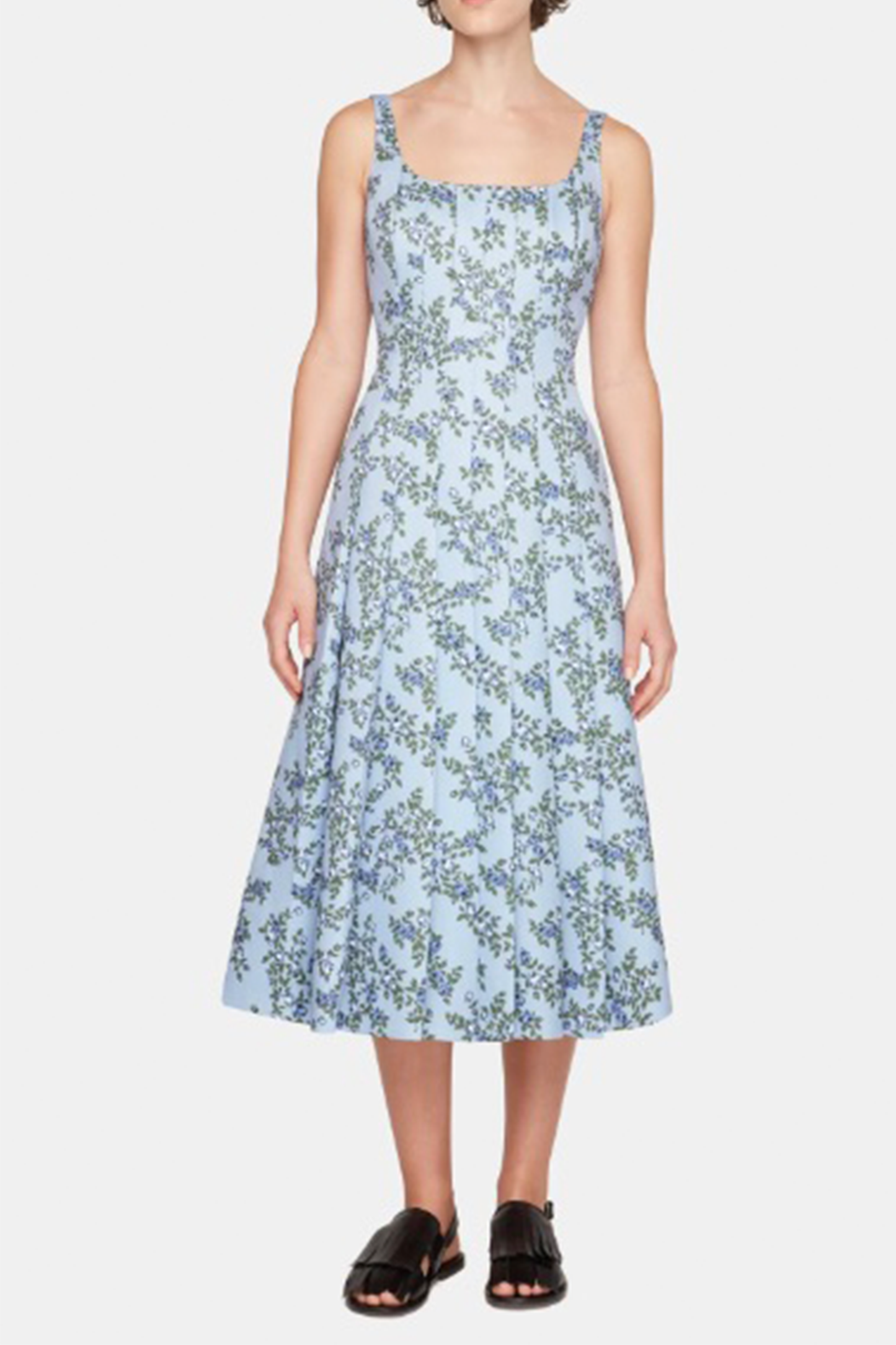 Adele Dress In Blue Roses On Baby Blue Taffeta Faille